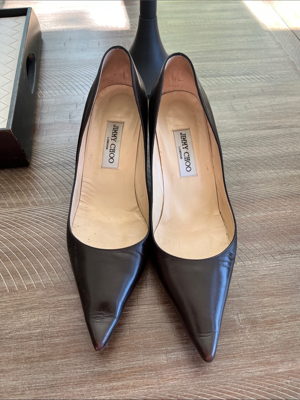 Jimmy Choo Black Pointed-Toe Leather Pumps